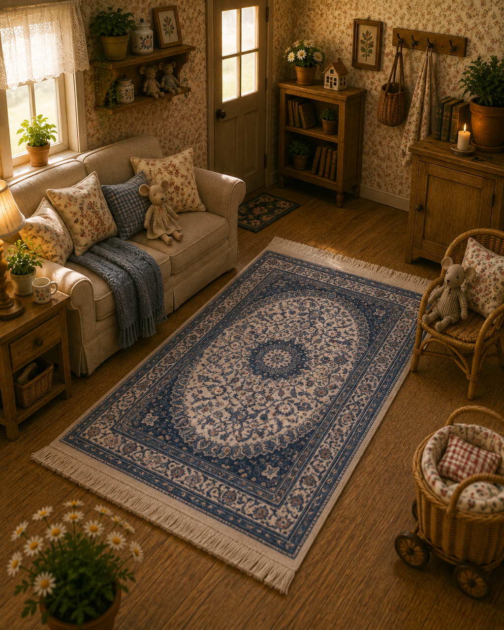 Tapis miniature bleu – Maison de poupée échelle 1/12
