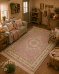 Grand tapis à frange rose miniature pour Maison de poupée