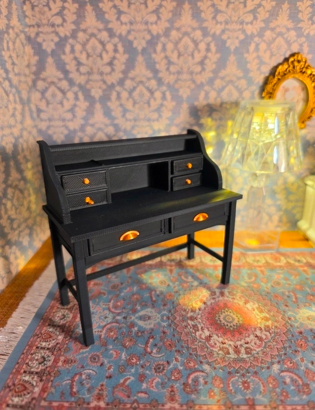 Bureau secrétaire noir à tiroirs