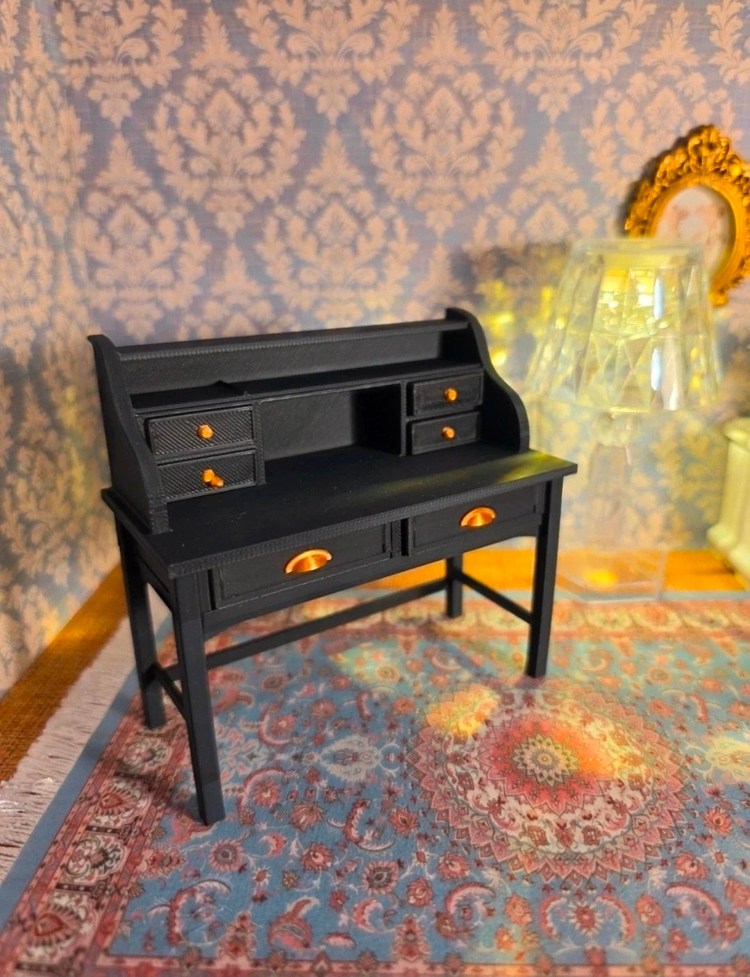 Bureau secrétaire noir à tiroirs