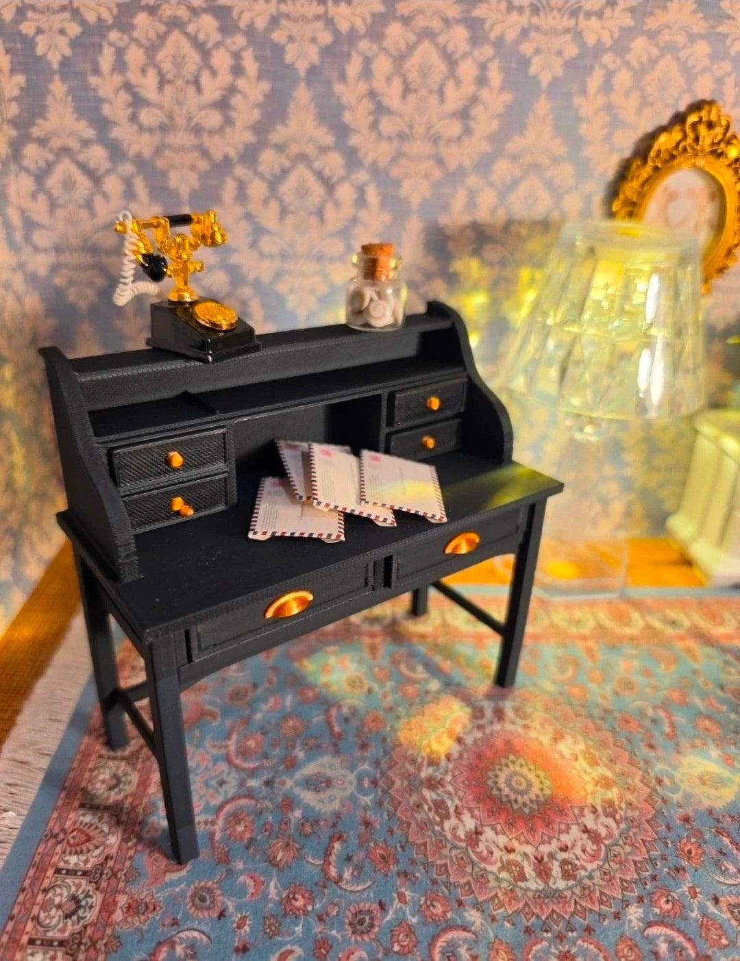 Bureau secrétaire noir à tiroirs
