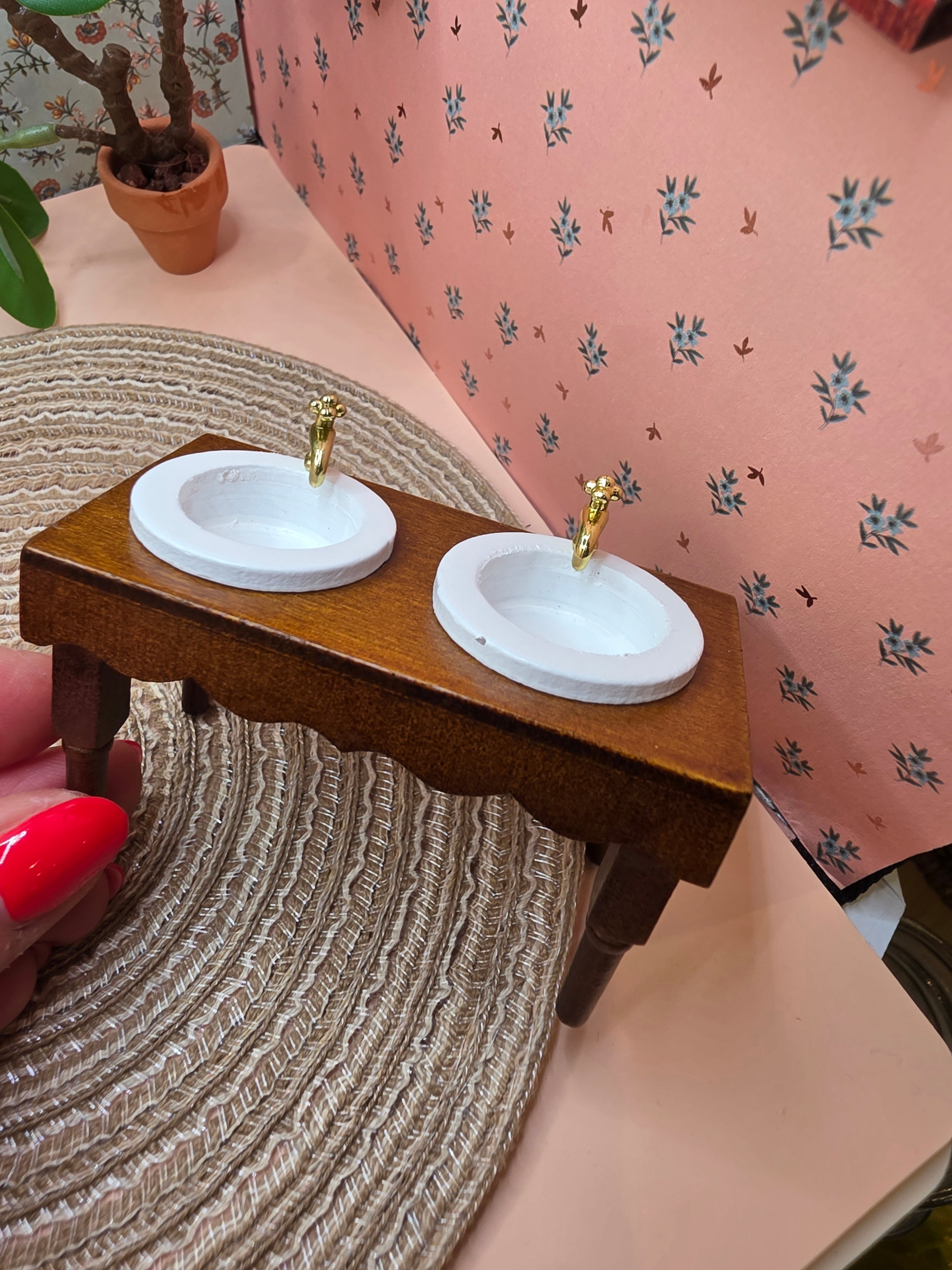 Petit meuble bois double vasque