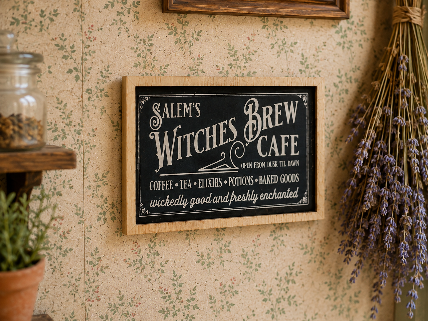 Petit tableau miniature “Witches Brew Café” – Maison de poupée 🎃🧙‍♀️échelle 1/12ème