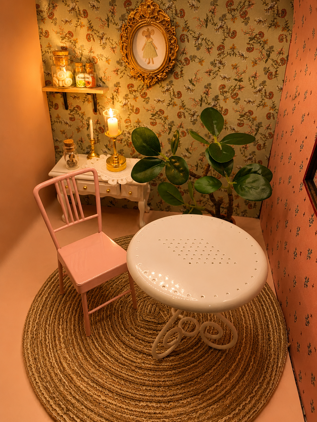 Ensemble metal table et chaise rose