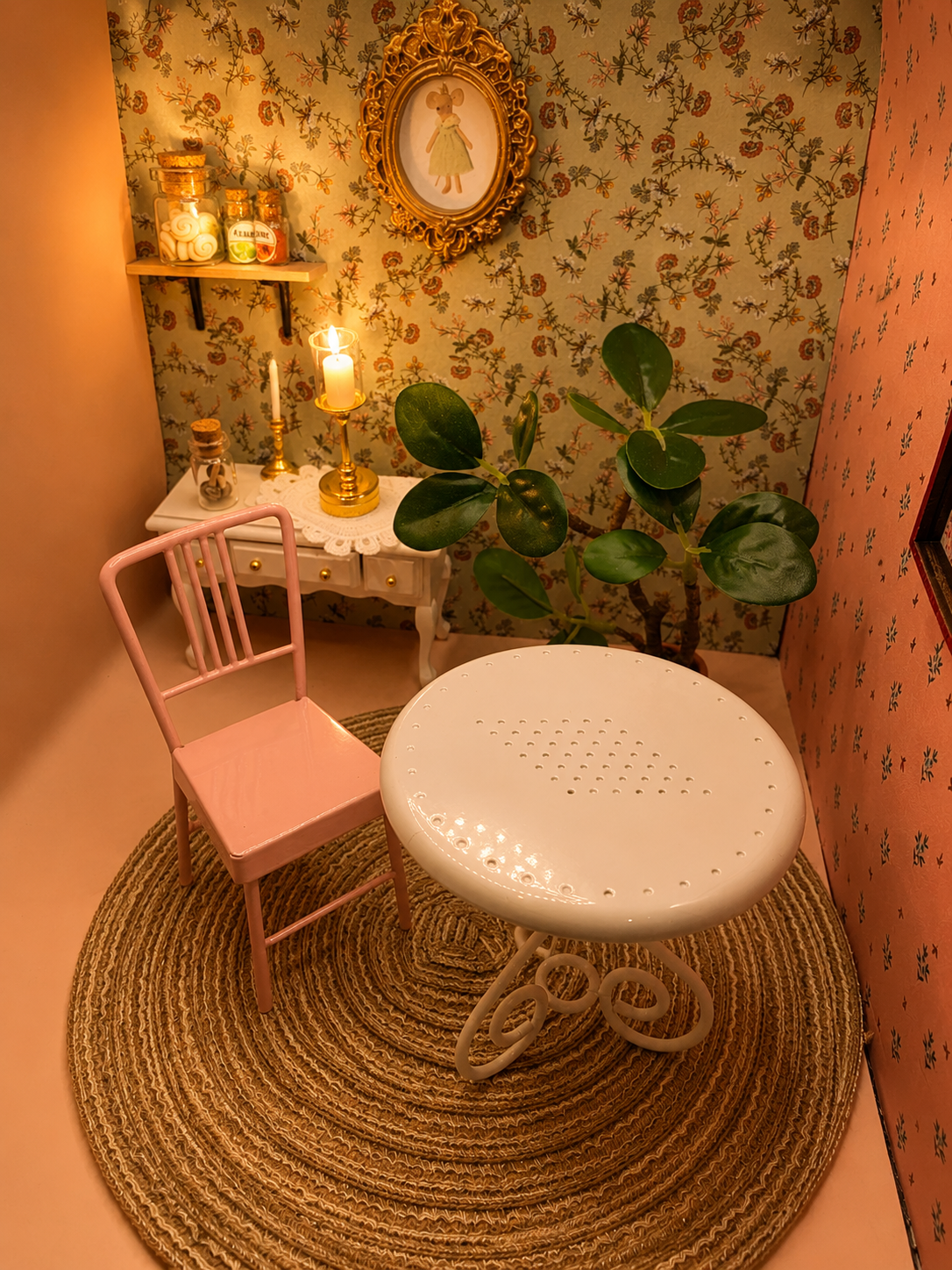 Ensemble metal table et chaise rose