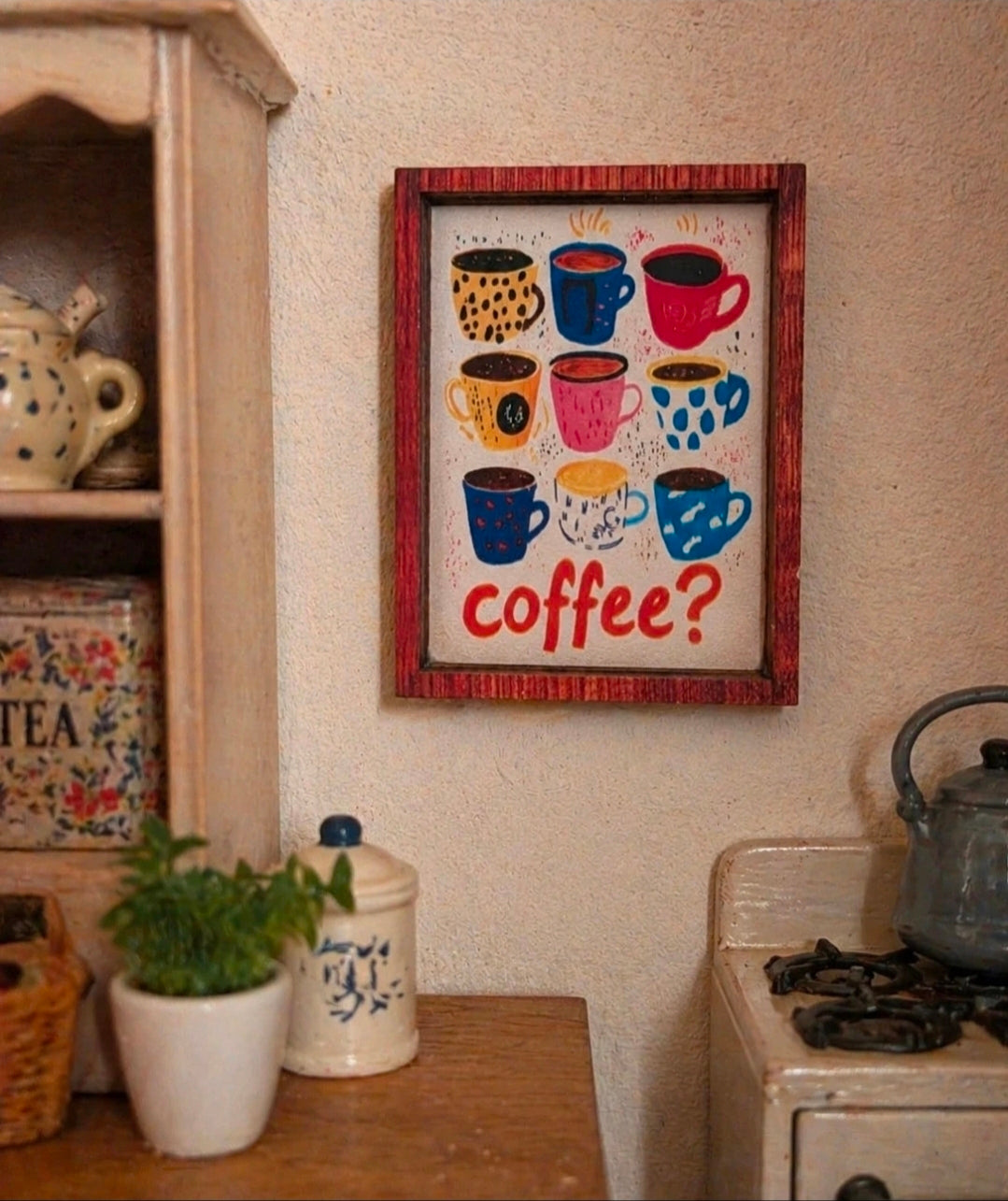 Cadre/ tableau Tasse de café pour maison de poupée échelle 1/12eme