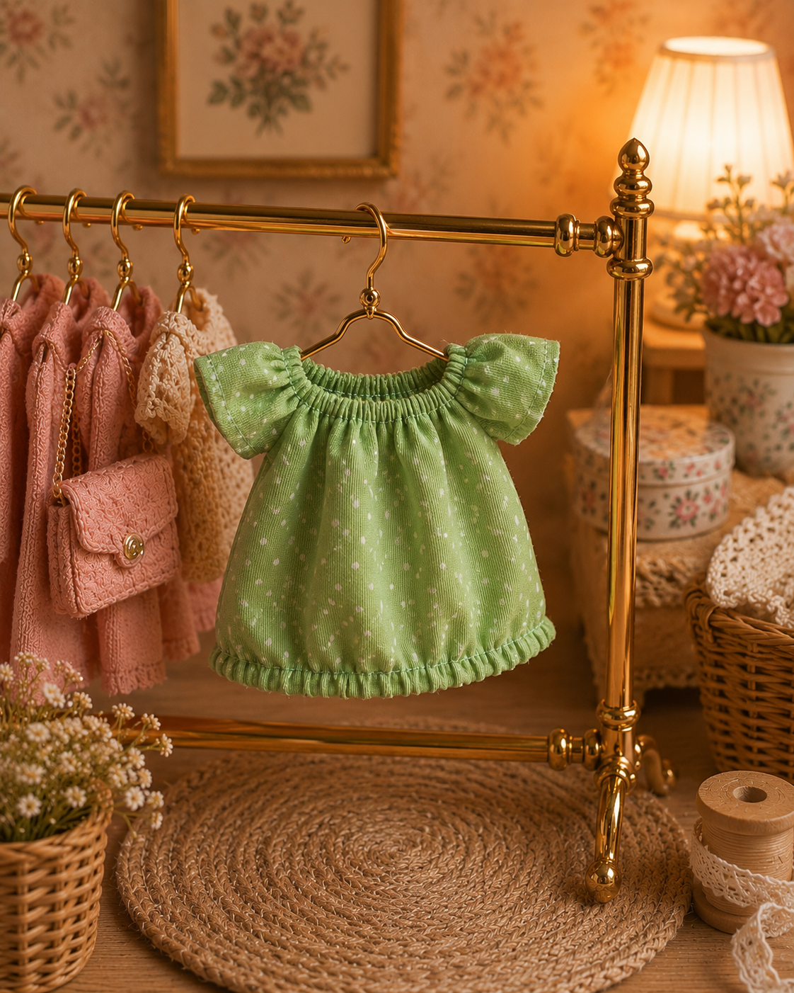 Robe verte à pois évasée