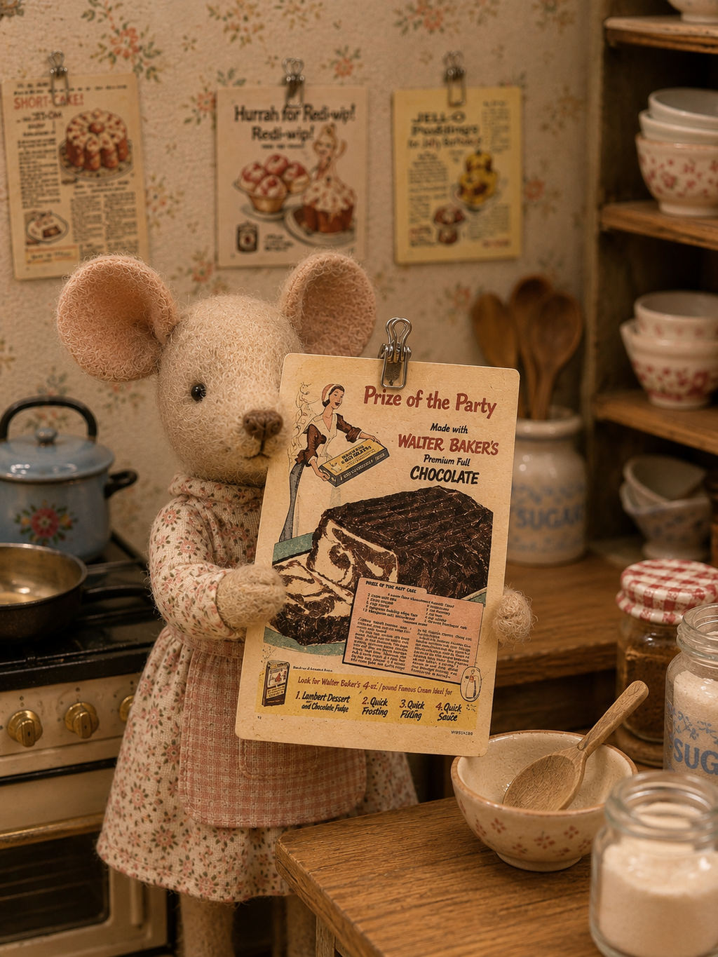 Mini recettes vintage avec pince – Miniature maison de poupée 1/12
