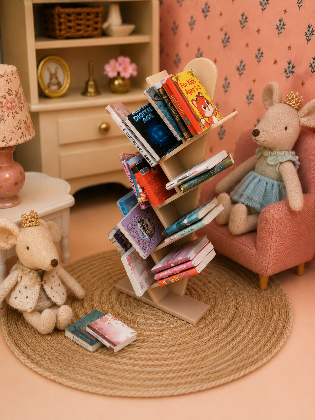 Porte livres/étagères garnie de livres miniature pour maison de poupée miniature, échelle 1/12ème