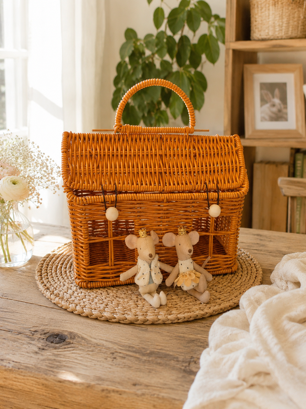 Panier Maison en rotin pour souris