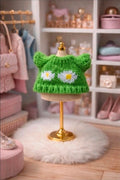 Pull vert avec fleurs tricoté