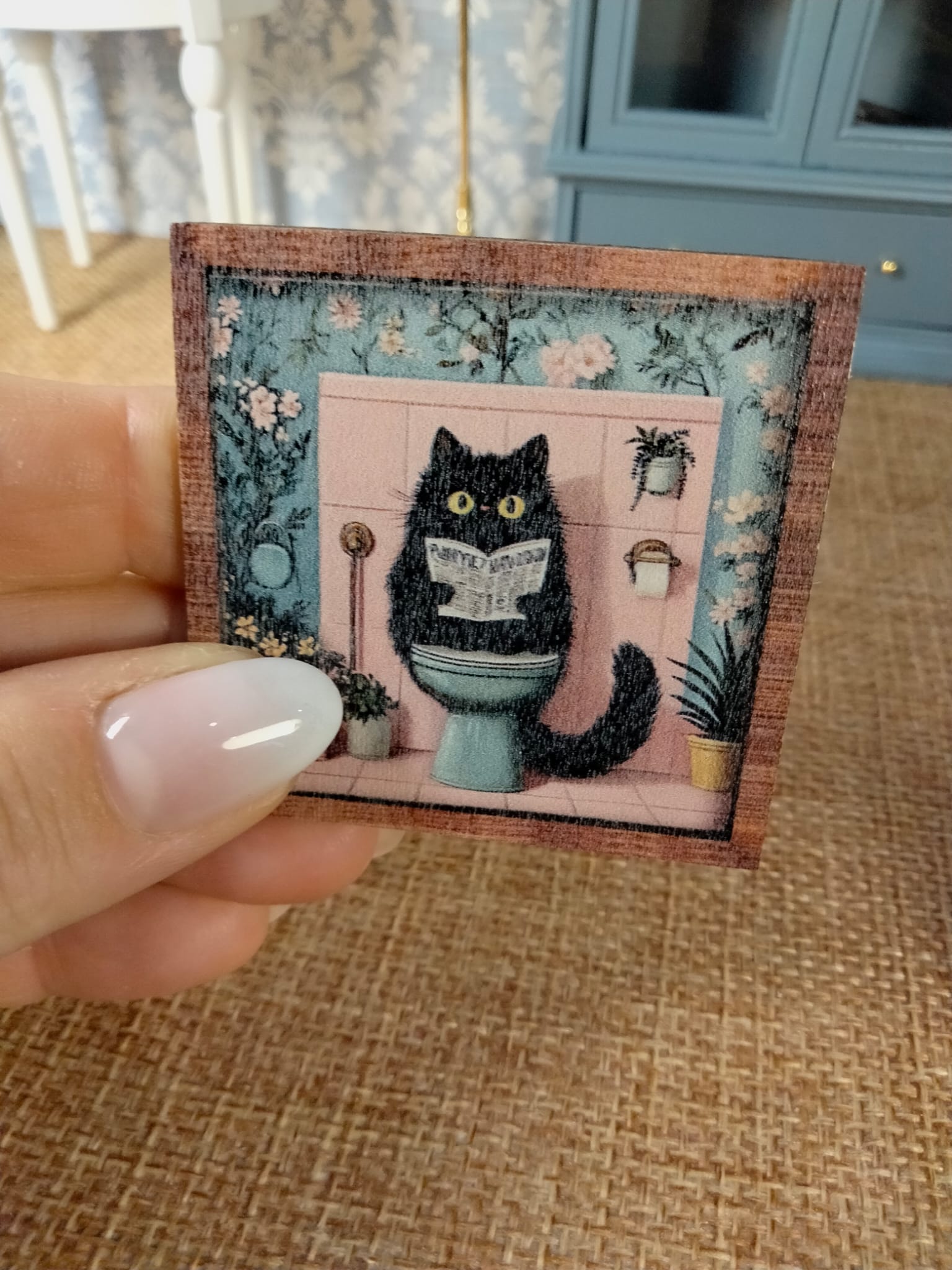 Cadre/tableau miniature pour maison de poupée Cadre chat