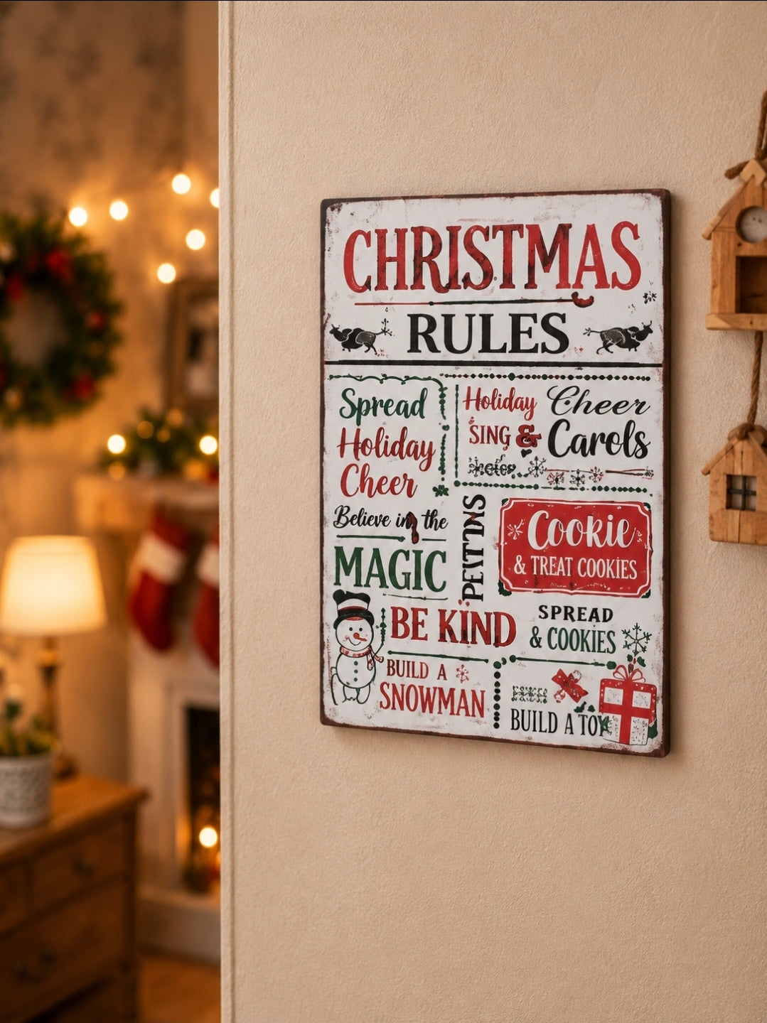 Tableau/cadre en bois Les Règles de Noël pour maison de poupée echelle1/12ème