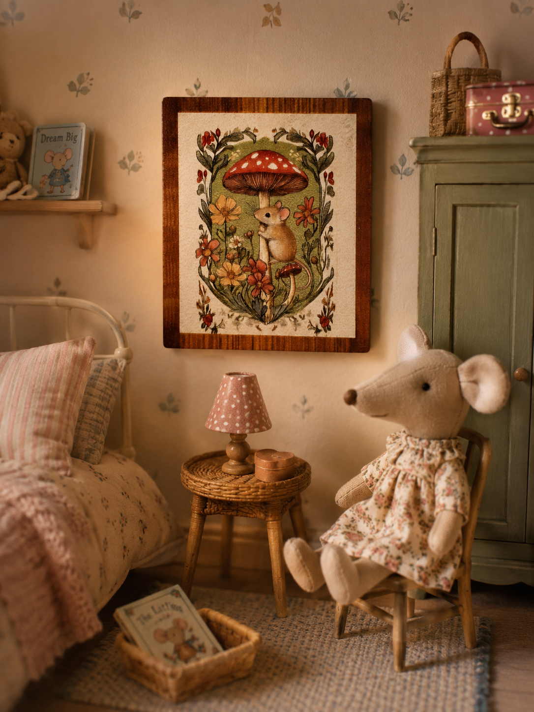 Petit tableau/cadre miniature – Souris & champignon 🍄🐭 pour maison de poupée échelle 1/12eme