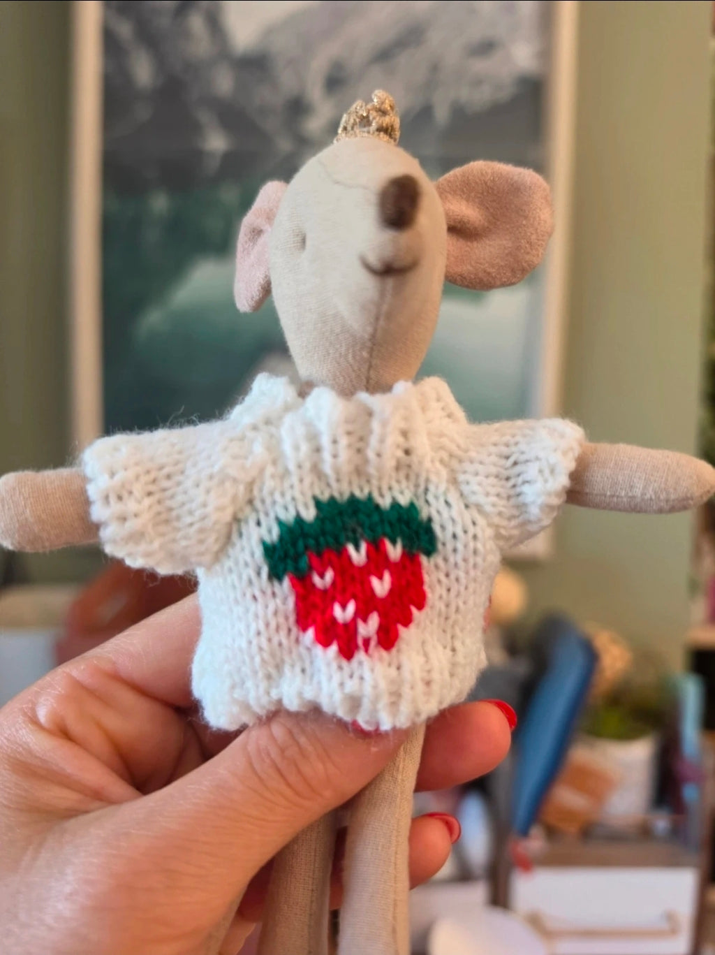 Pull tricoté à motifs fraise