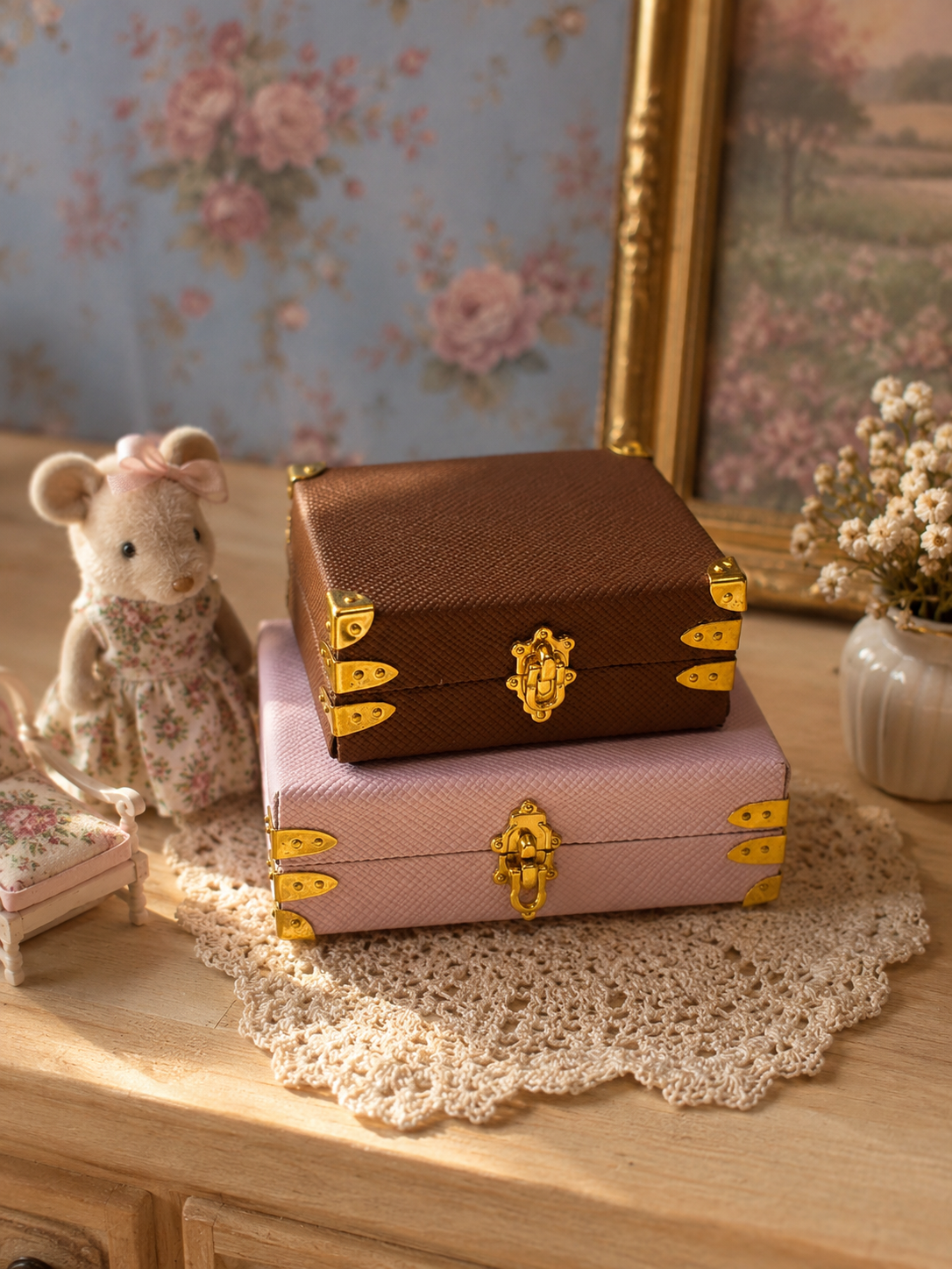 Petite valise miniature pour maison de poupée de 6 cm rose
