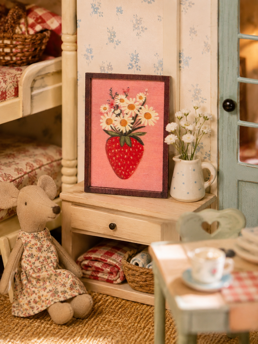 Tableau/cadre Fraise et marguerites pour maison de poupée échelle 1/12eme