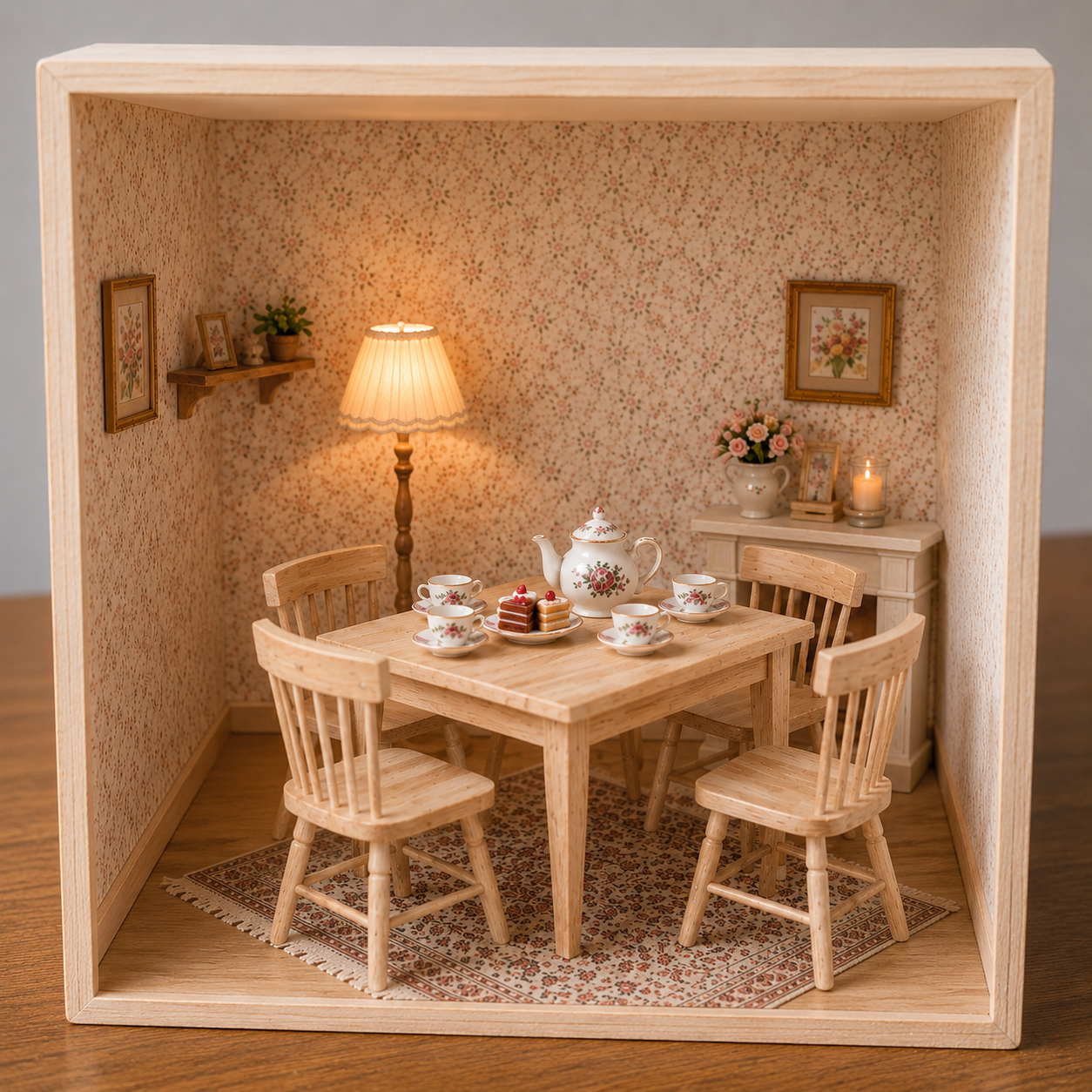 Les 4 chaises miniatures en bois naturel de l'ensemble