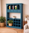Vaisselier miniature bleu à étagères ouvertes, échelle 1/12